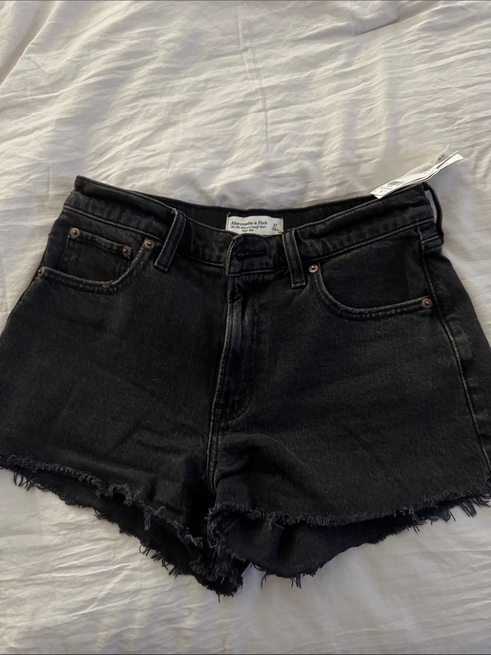 NWT Abercrombie & Fitch Black Denim Frayed Hem Cutoff Shorts